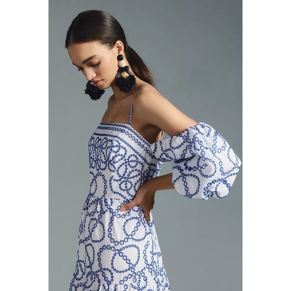 Anthropologie Puff-Sleeve Eyelet Dress Size M - Picture 2 of 7